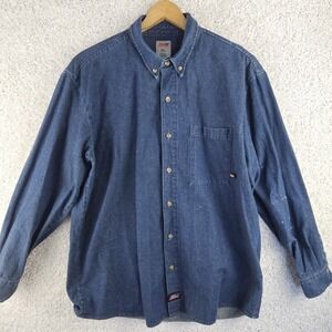 Dickies Denim Shirt Mens XL Blue Pocket Workwear Casual Button Down 100% Cotton